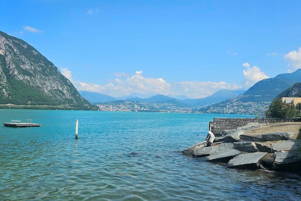Idyllische Ferienwohnung In Bissone Buitenkant foto