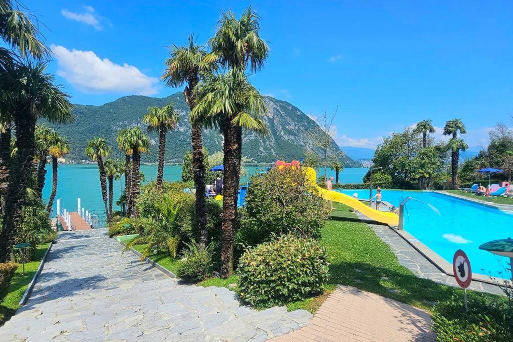 Idyllische Ferienwohnung In Bissone Buitenkant foto